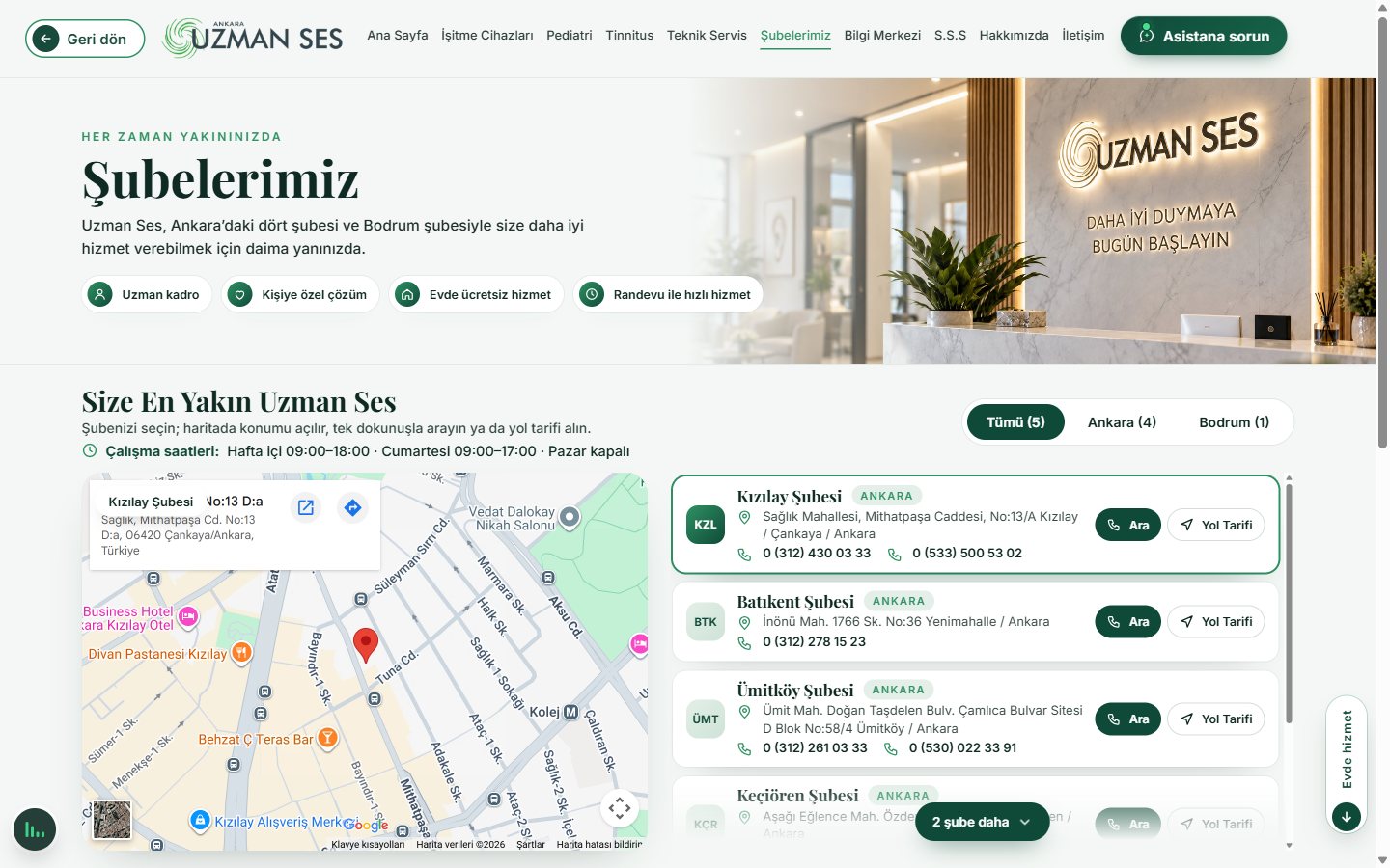 Web Sitesi: Şubeler ve harita