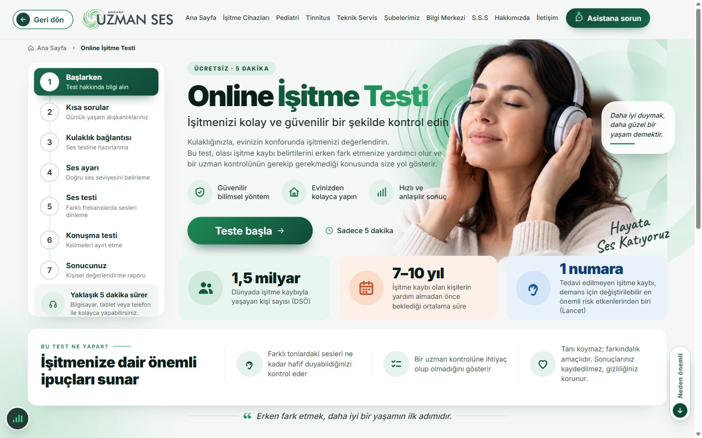 Web Sitesi: Online işitme testi
